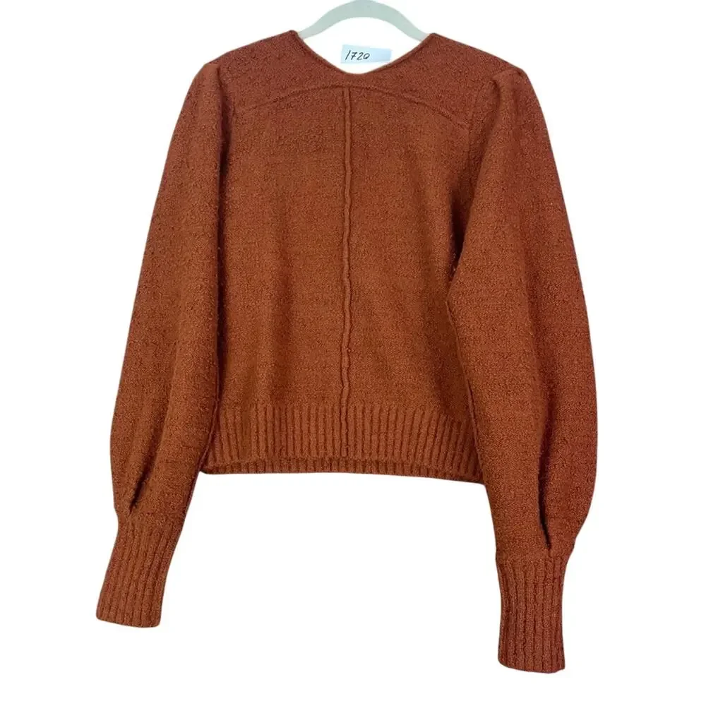 Free People Sweater Womens XS/TP Reverie Burnt Butter V Neck Ballon Sleeve